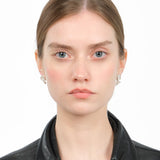 Twin Earrings — Silver, Snow White zirconia, worn on ear