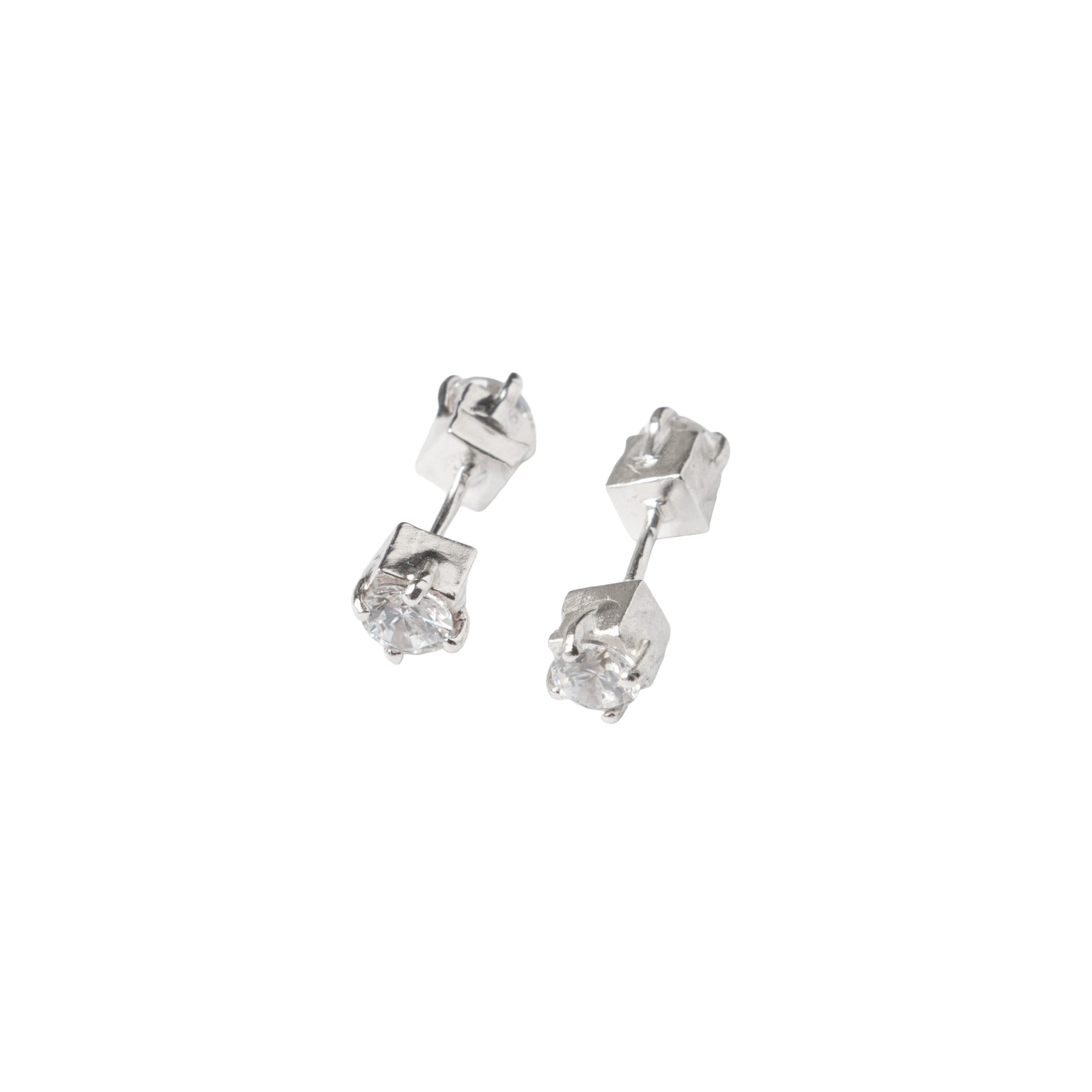 Duo Facetté Petit Studs — Silver, small faceted zirconia studs