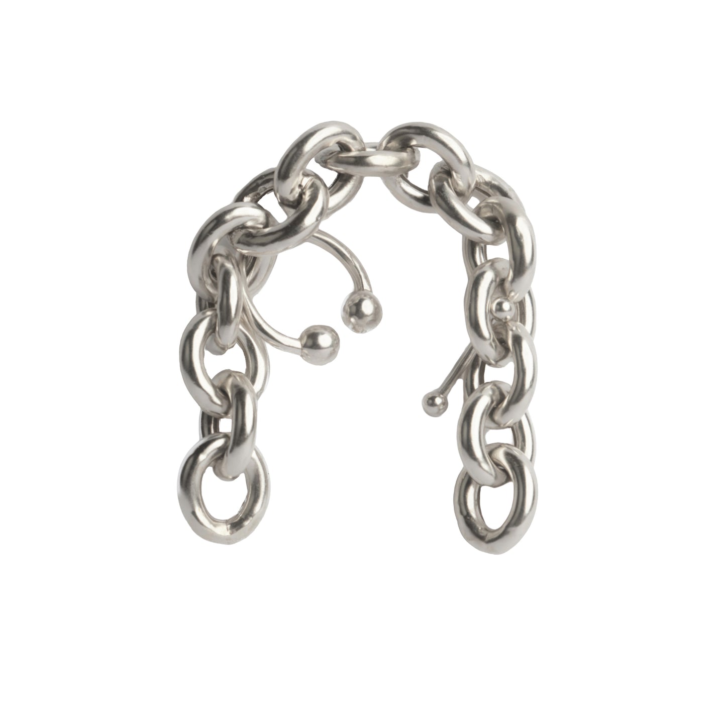 ESST08 // Silver massive chain arc mono earring with piercing
