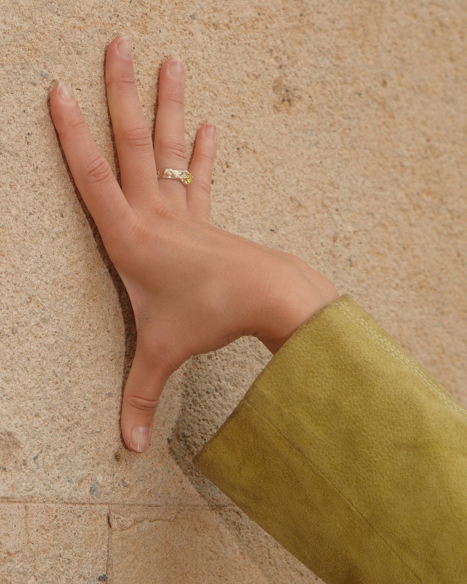 Petit Tentacule Ring — Silver, Acid Green zirconia, worn on hand