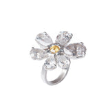 Crystal Fleur Ring — Silver, flower ring with faceted stones