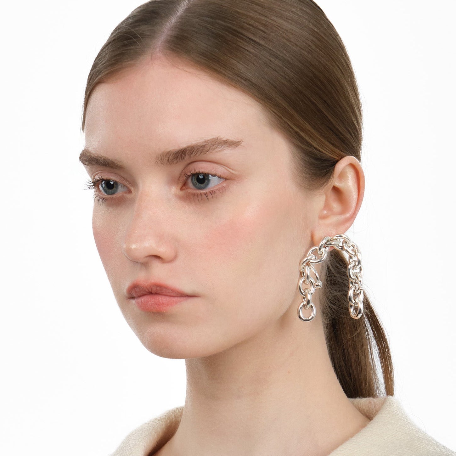 Chain Percé Earring — sterling silver chain arc mono earring with piercing