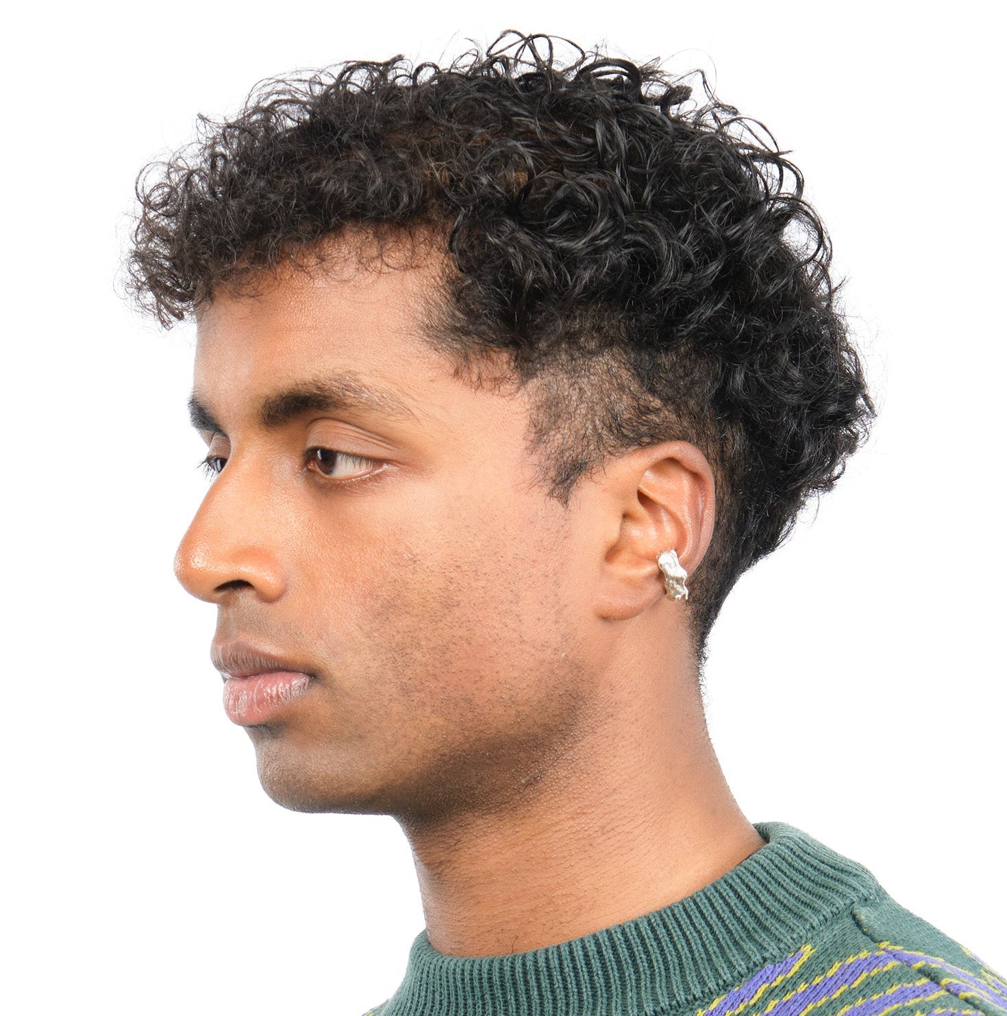 L’Organique Cuff — Silver, worn on ear