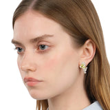 Twin Earrings — Silver, Acid Green zirconia, worn on ear