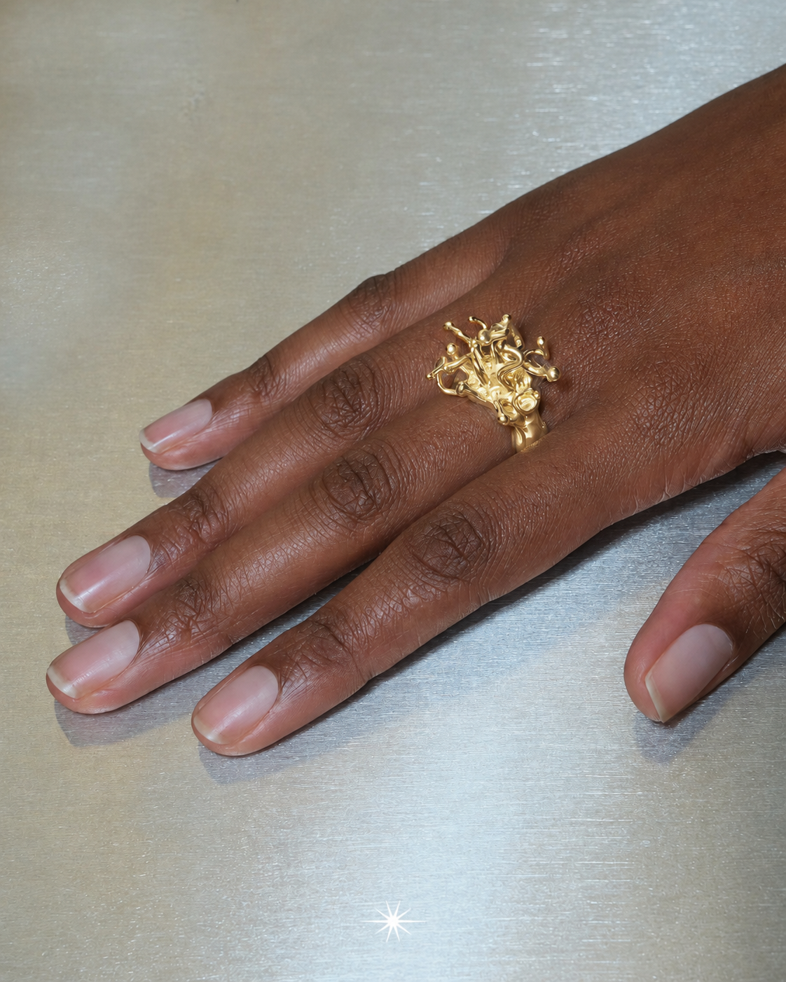Fleur Sauvage Ring — Gold Plated Silver, worn on hand