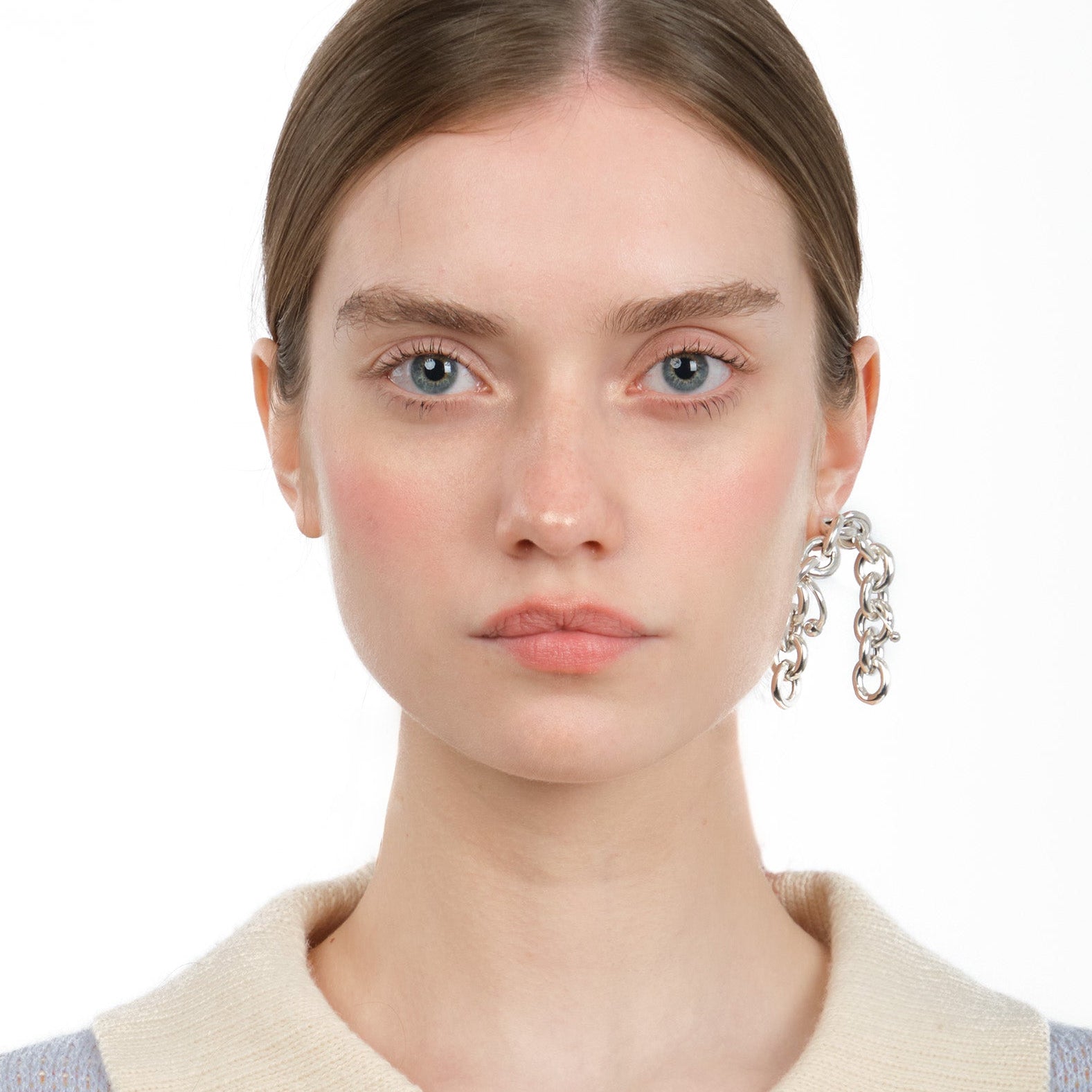 Chain Percé Earring — sterling silver chain arc mono earring with piercing