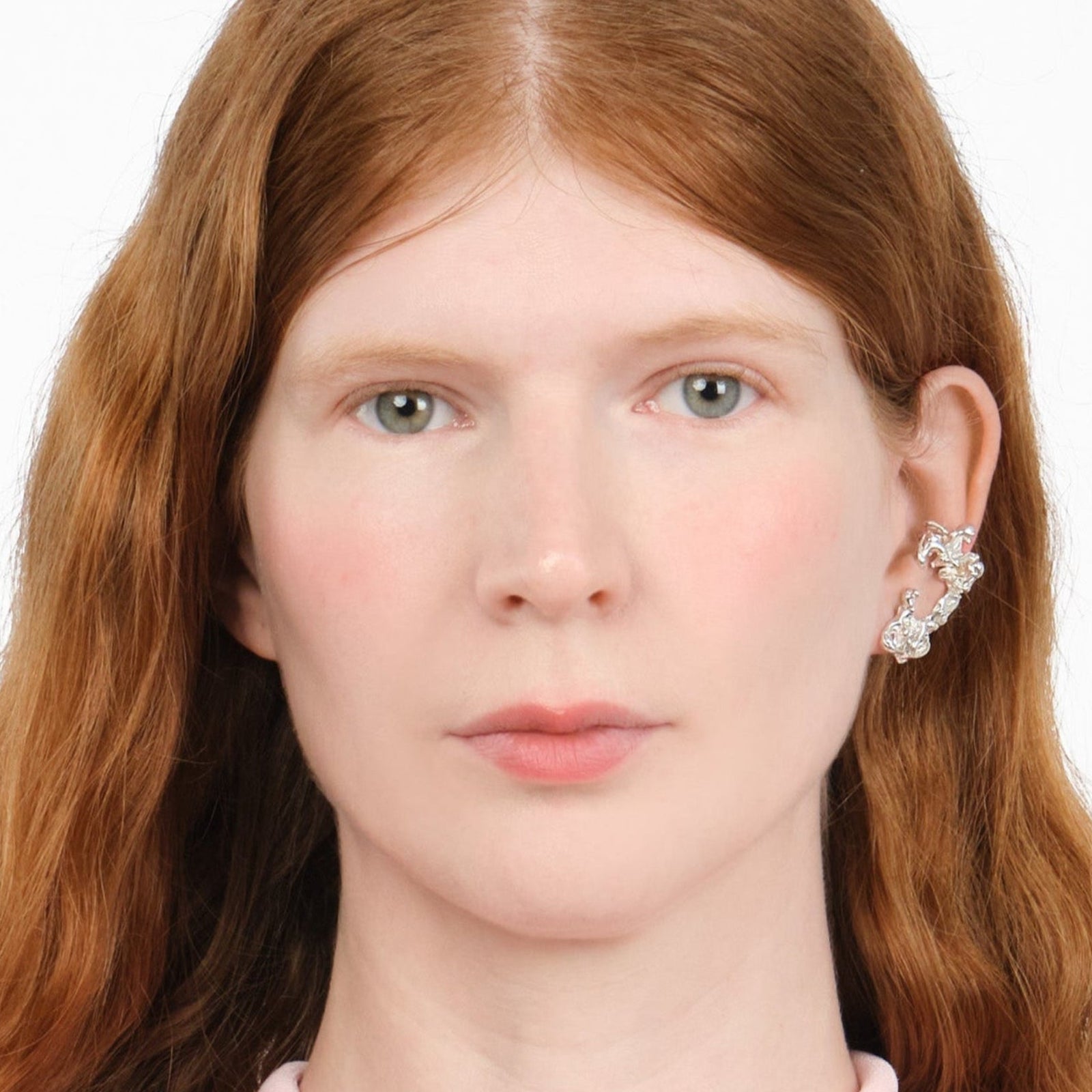 Mélange Melt Cuff — Silver, molten-texture hybrid ear cuff