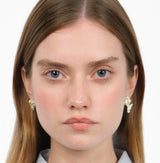 Twin Earrings — Silver, Acid Green zirconia, worn on ear
