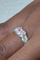 Petit Tentacule Ring — Silver, Dusty Pink zirconia, worn on hand