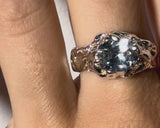 Tentacule Ring — Silver, Sky Blue zirconia, worn on hand