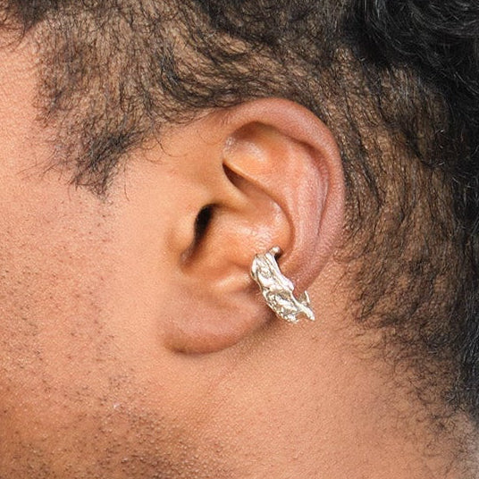 L’Organique Cuff — Silver, worn on ear