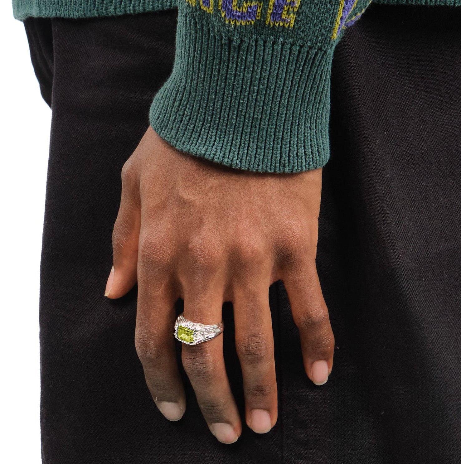 Carvé Signet Ring — Silver, Acid Green zirconia